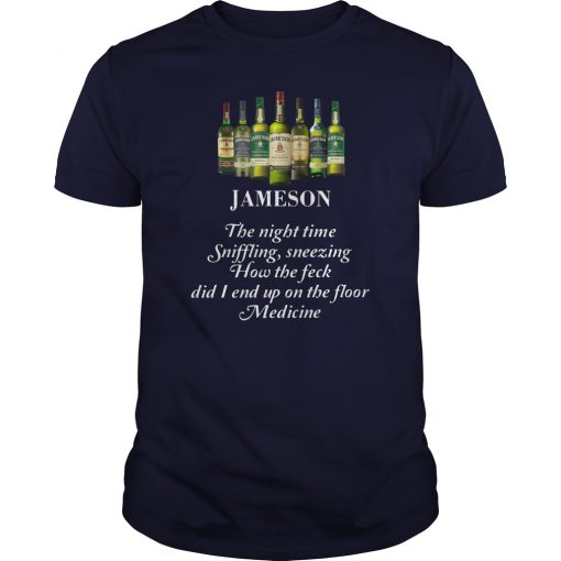 Jameson the night time sniffling sneezing how the feck did I end up on the floor guy shirt
