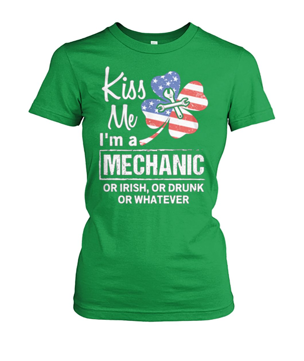 Kiss me I'm a mechanic irish st patrick's day women's crew tee