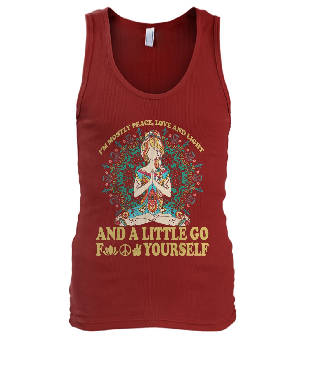 Yoga tattoo I'm mostly peace love and light men's tank top