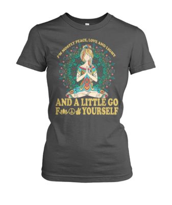Yoga tattoo I'm mostly peace love and light women's crew tee
