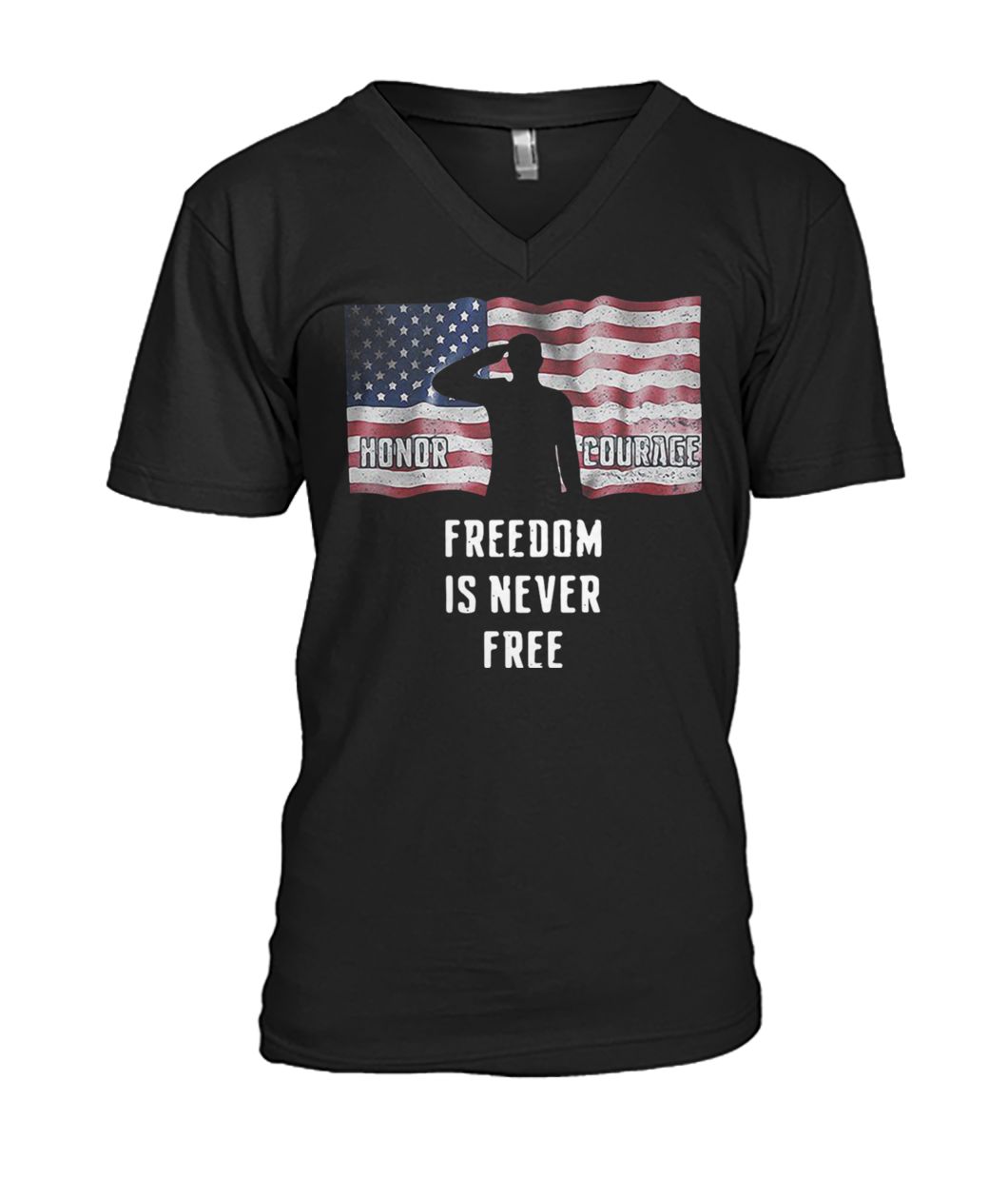 American flag honor courage freedom is never free mens v-neck