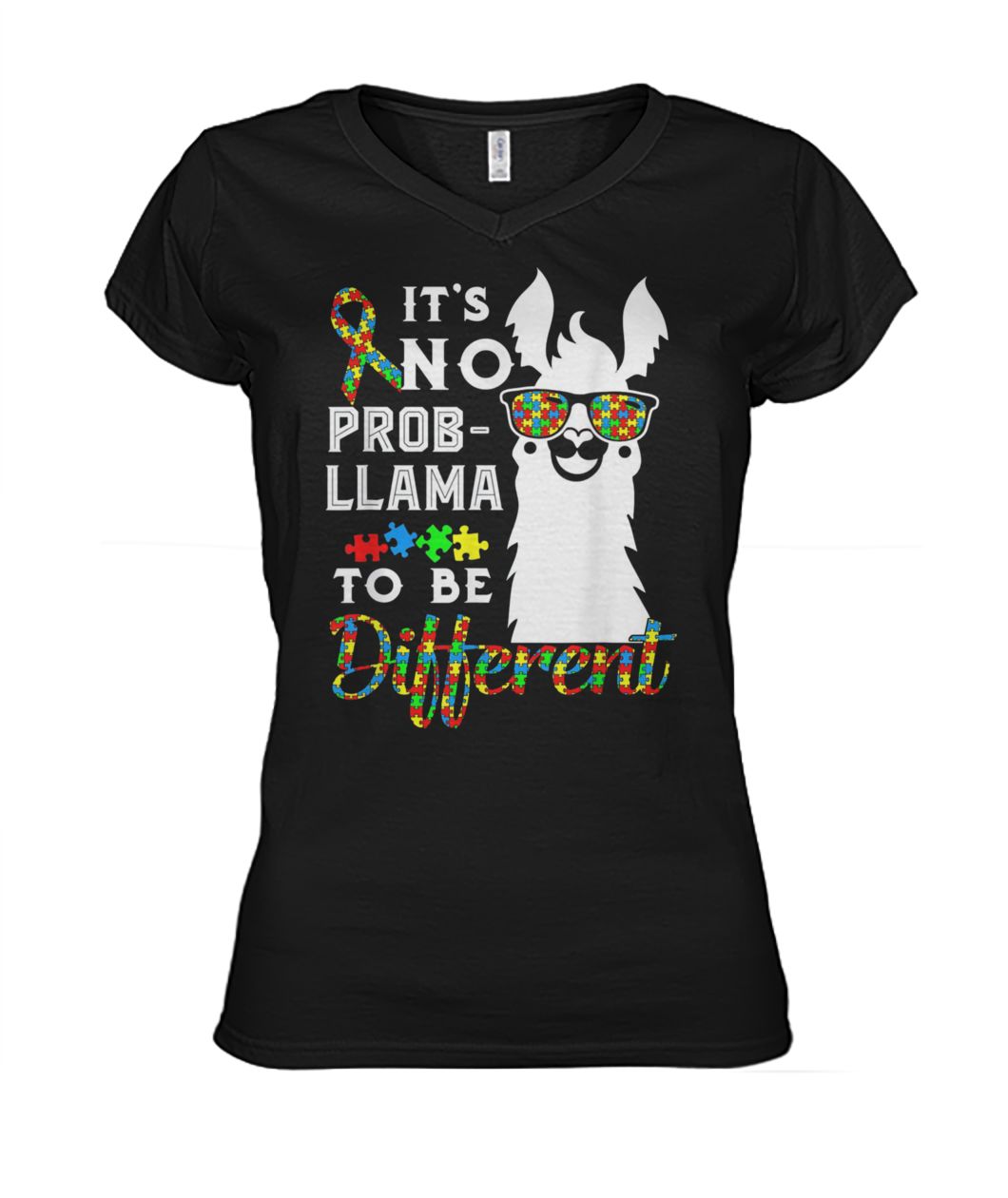 Autism awareness it's no prob-llama to be different women's v-neck