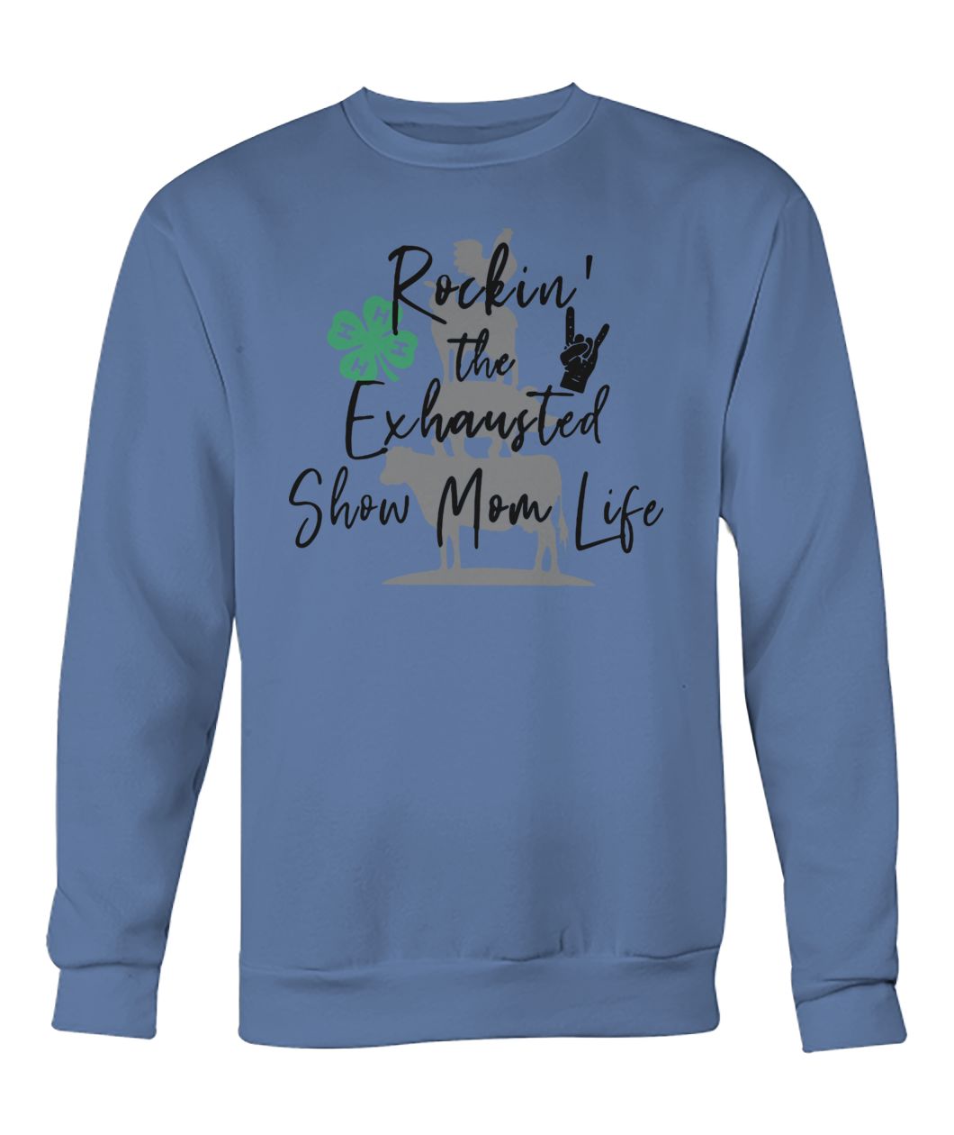 Barbecue with cow pig and chicken rockin' the exhausted show mom life crew neck sweatshirt