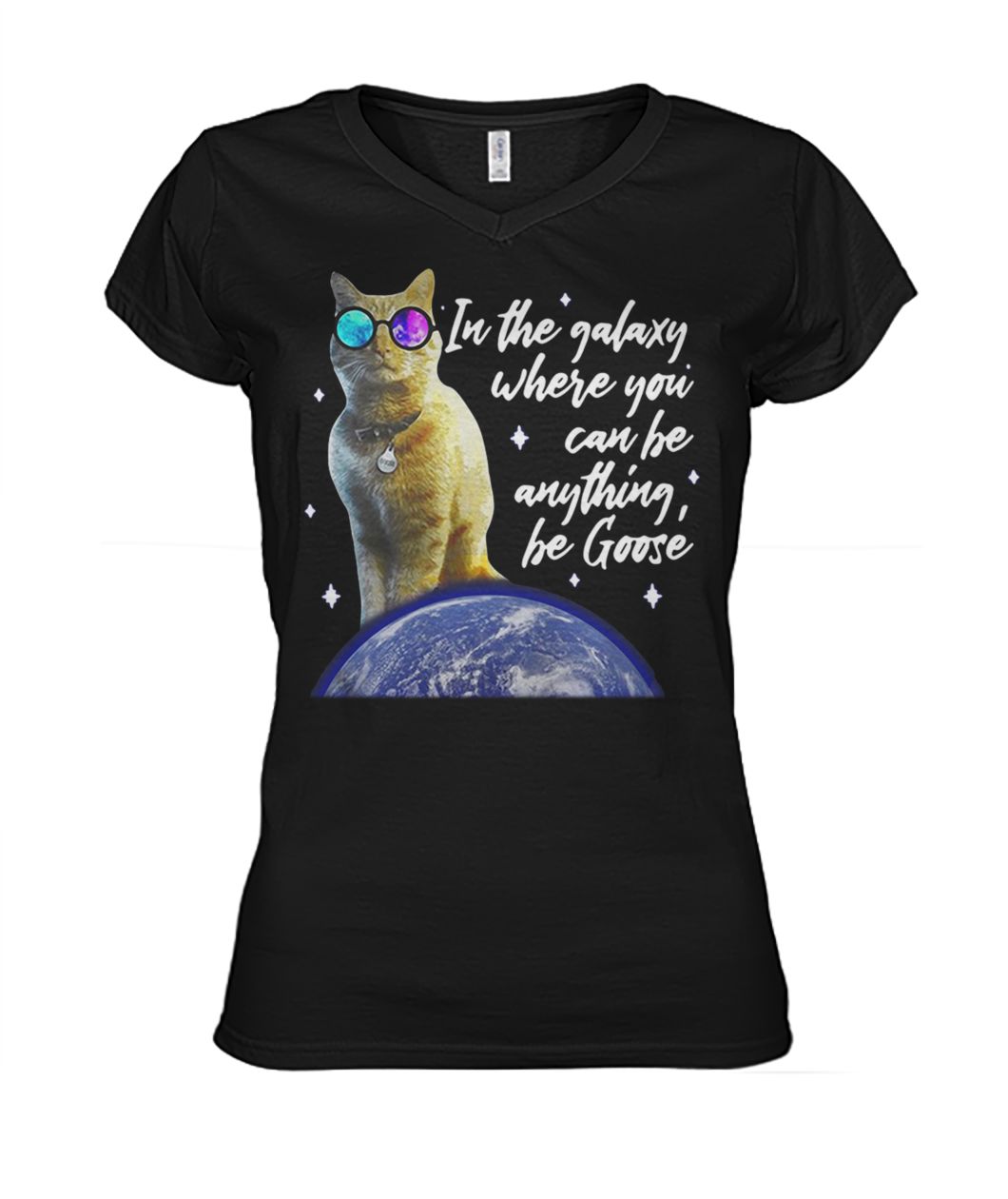 Captain marvel goose the cat in a galaxy where you can be anything be goose women's v-neck