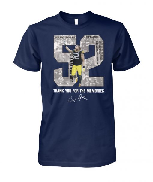 Clay matthews 52 thank you for the memories unisex cotton tee