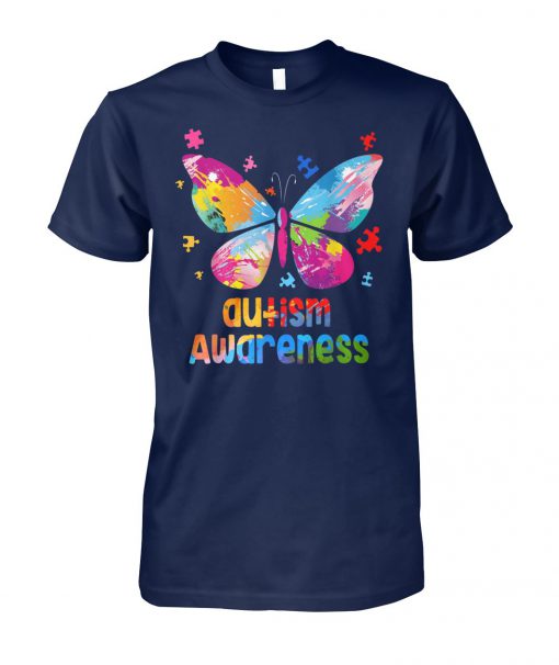 Colorful butterfly autism awareness unisex cotton tee