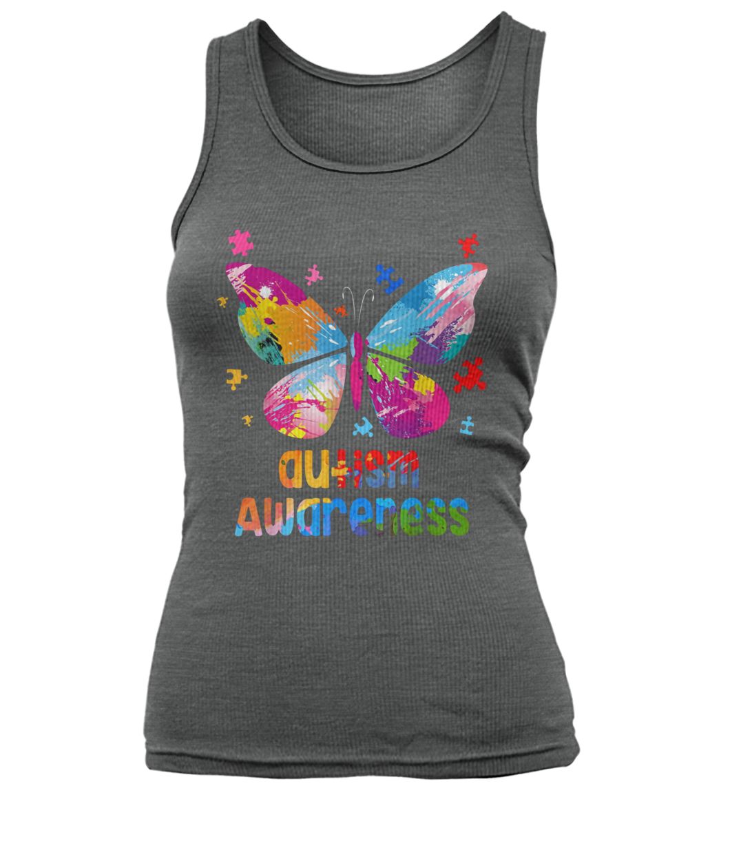 Colorful butterfly autism awareness women's tank top