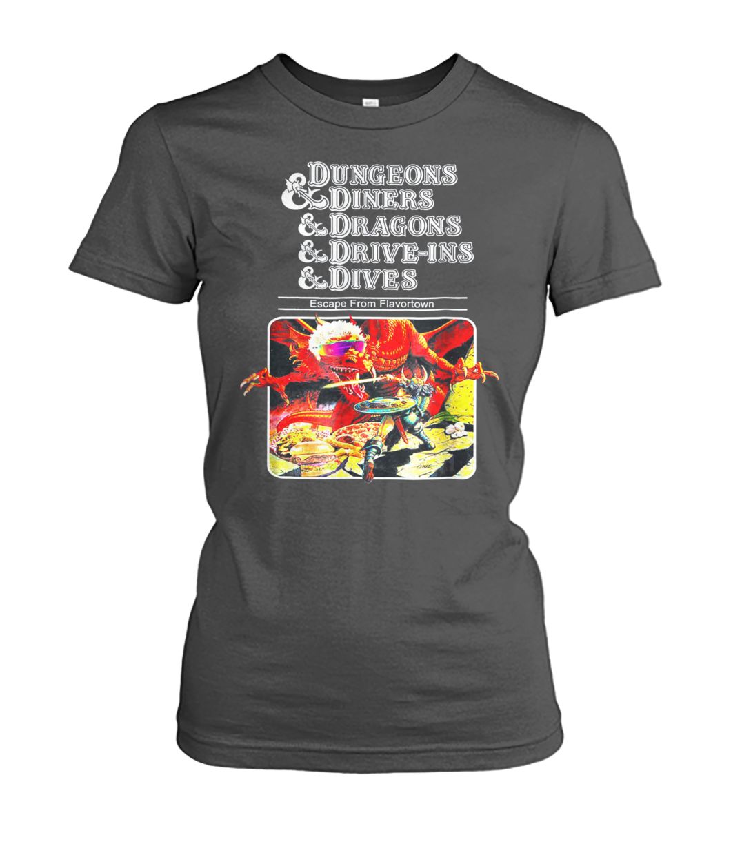 Dungeons and diners dragons drive-ins dives slightly women's crew tee