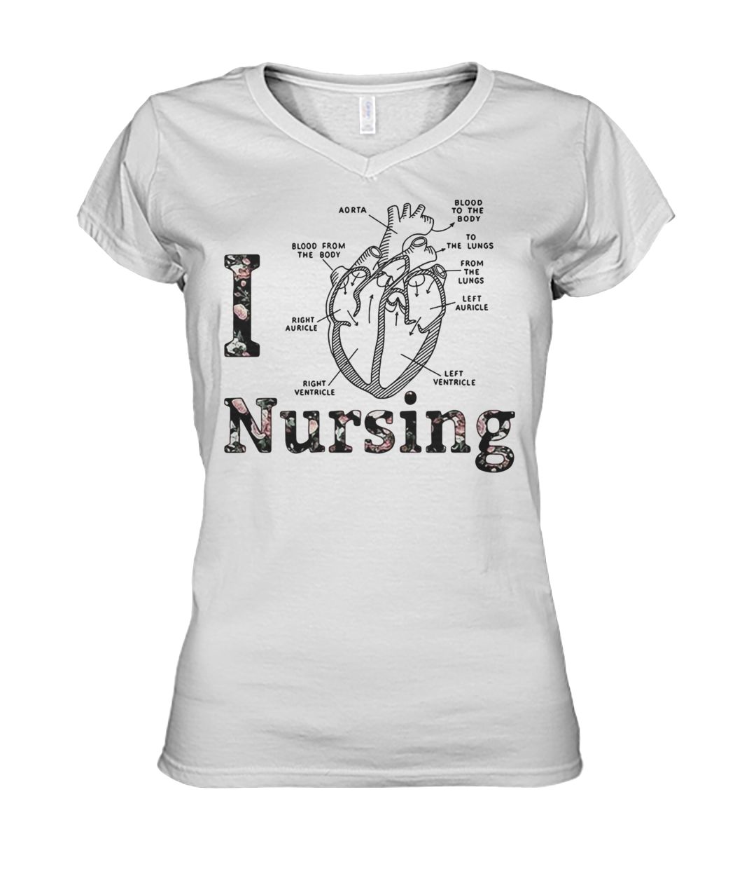 Heart anatomy medical I love nursing women's v-neck