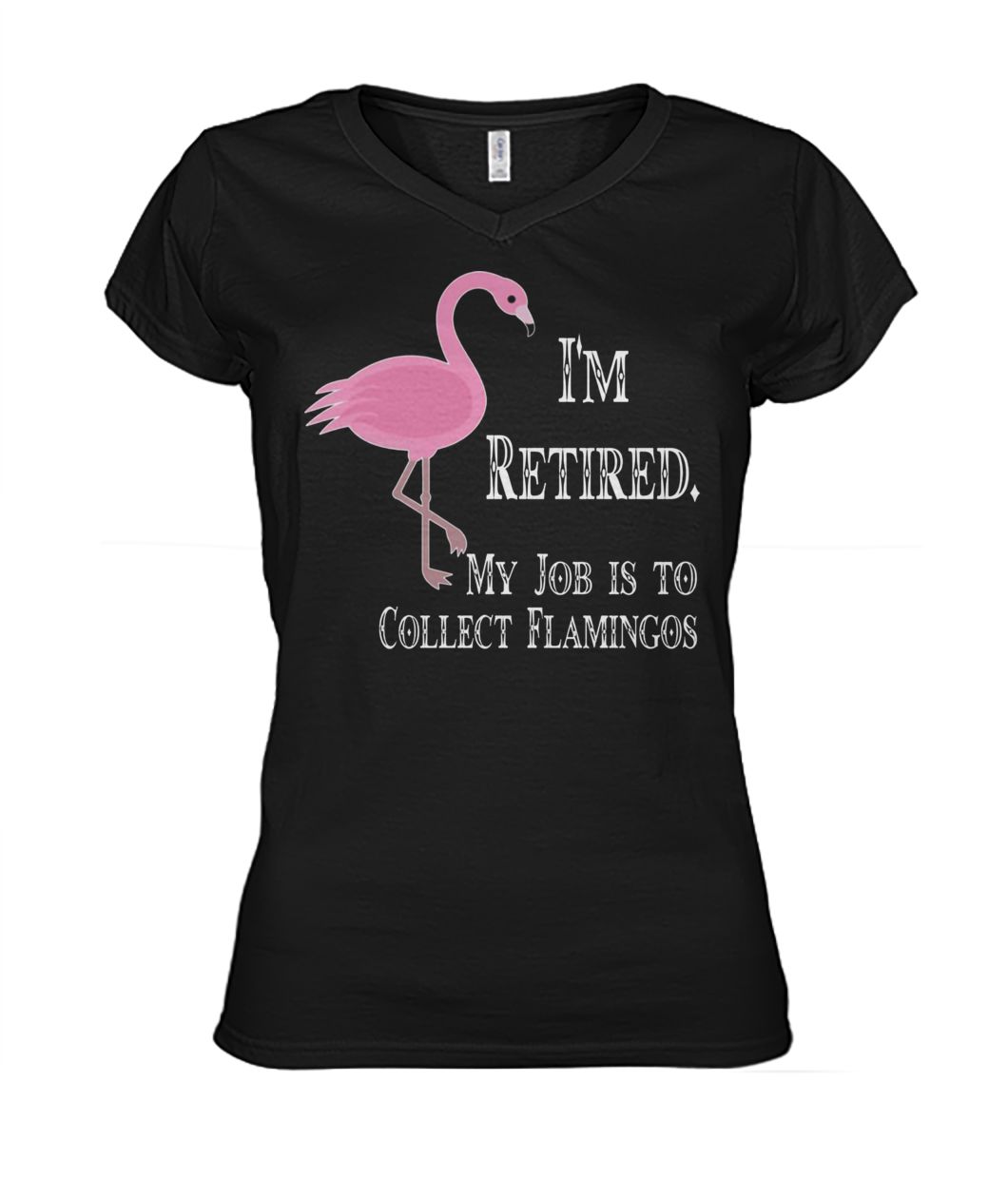 I'm retired my job is to collect flamingos women's v-neck