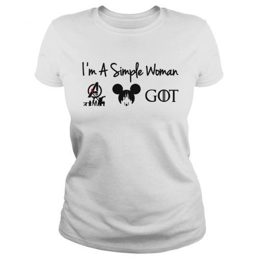 I’m a simple woman I love the avengers mickey disney and game of thrones lady shirt