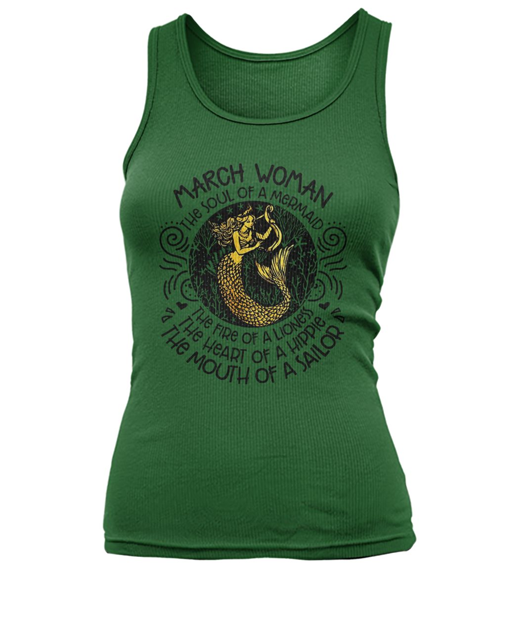 March girl the soul of a mermaid the fire of a lioness women's tank top
