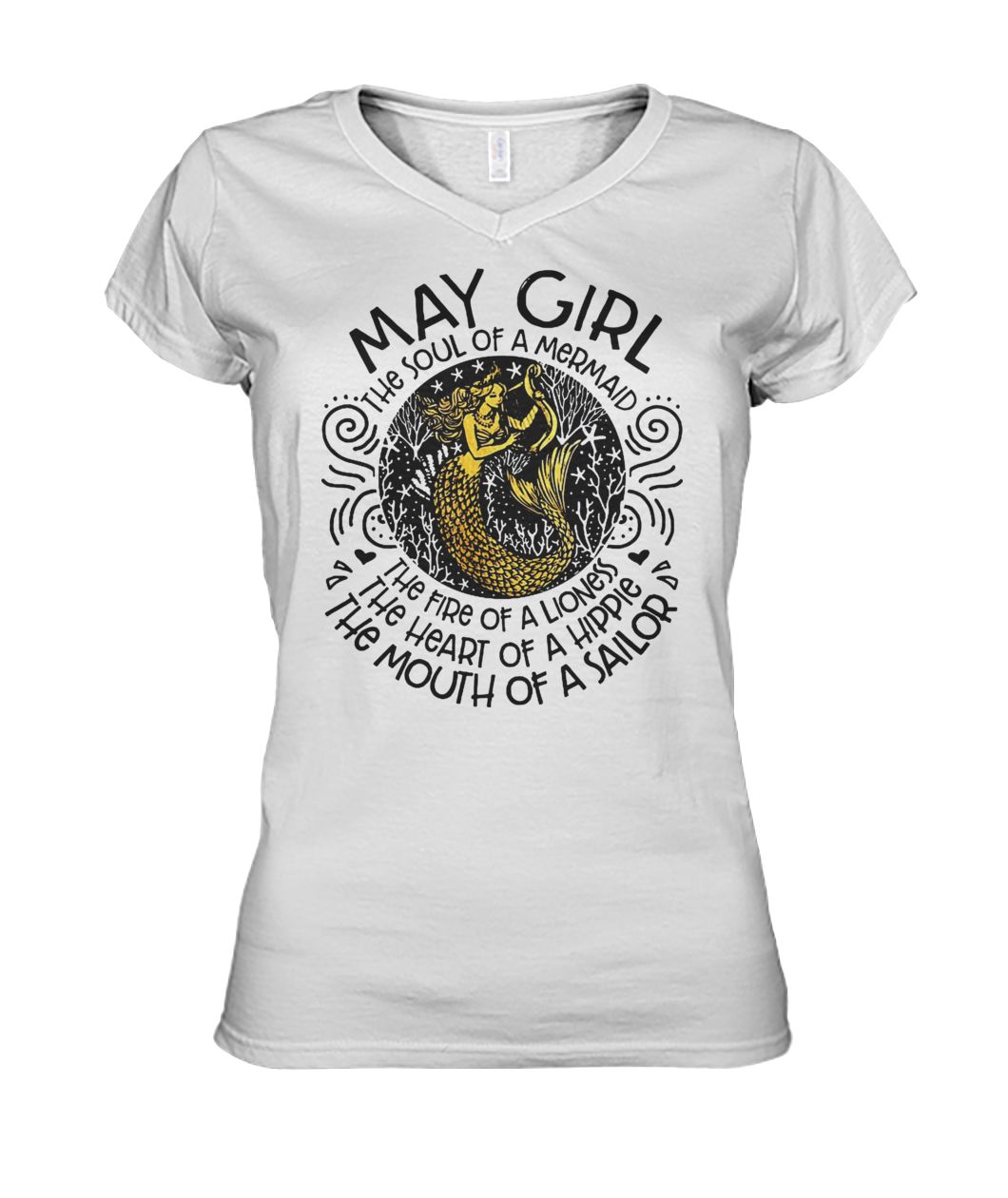 May girl the soul of a mermaid the fire of a lioness women's v-neck