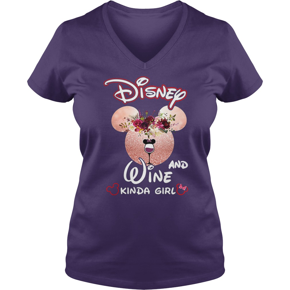 Mickey mouse disney and wine kinda girl lady v-neck