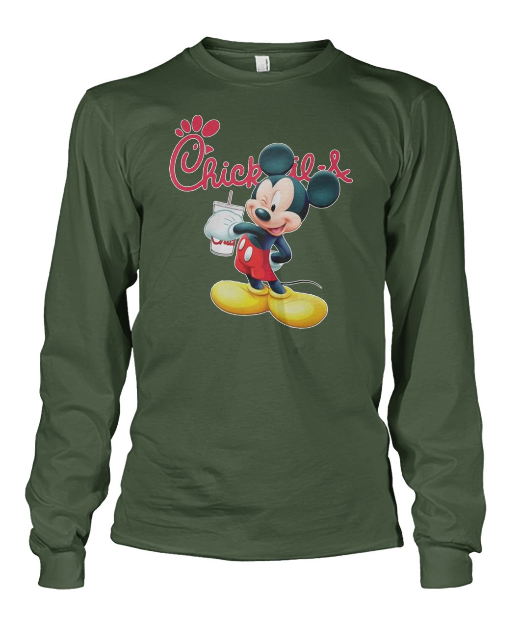 Mickey mouse drinking chick fil-a unisex long sleeve