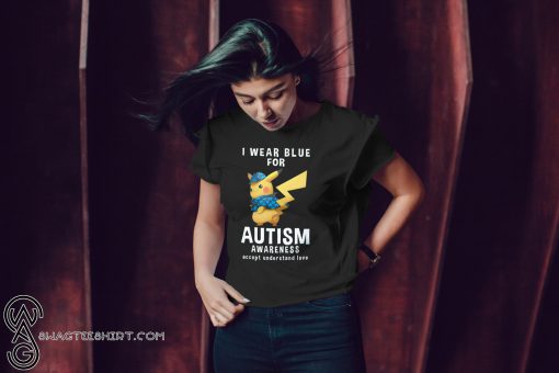 Pikachu I wear blue for autism awareness shirt
