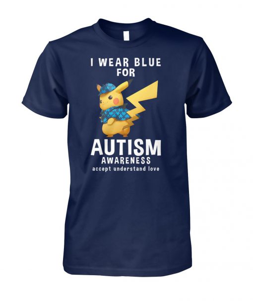 Pikachu I wear blue for autism awareness unisex cotton tee