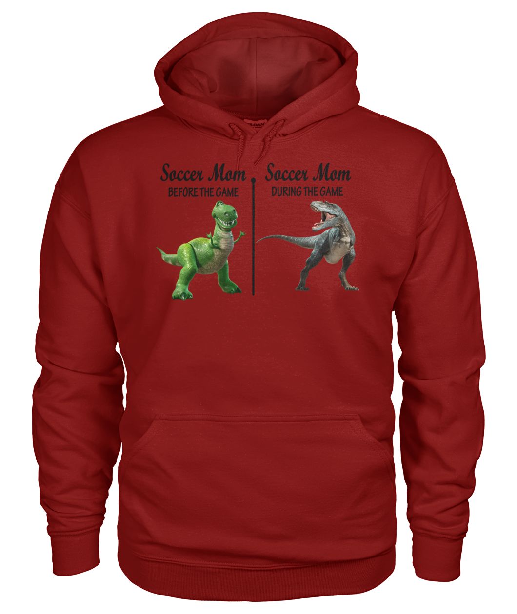 Rex dinosaur soccer mom before the game during the game gildan hoodie