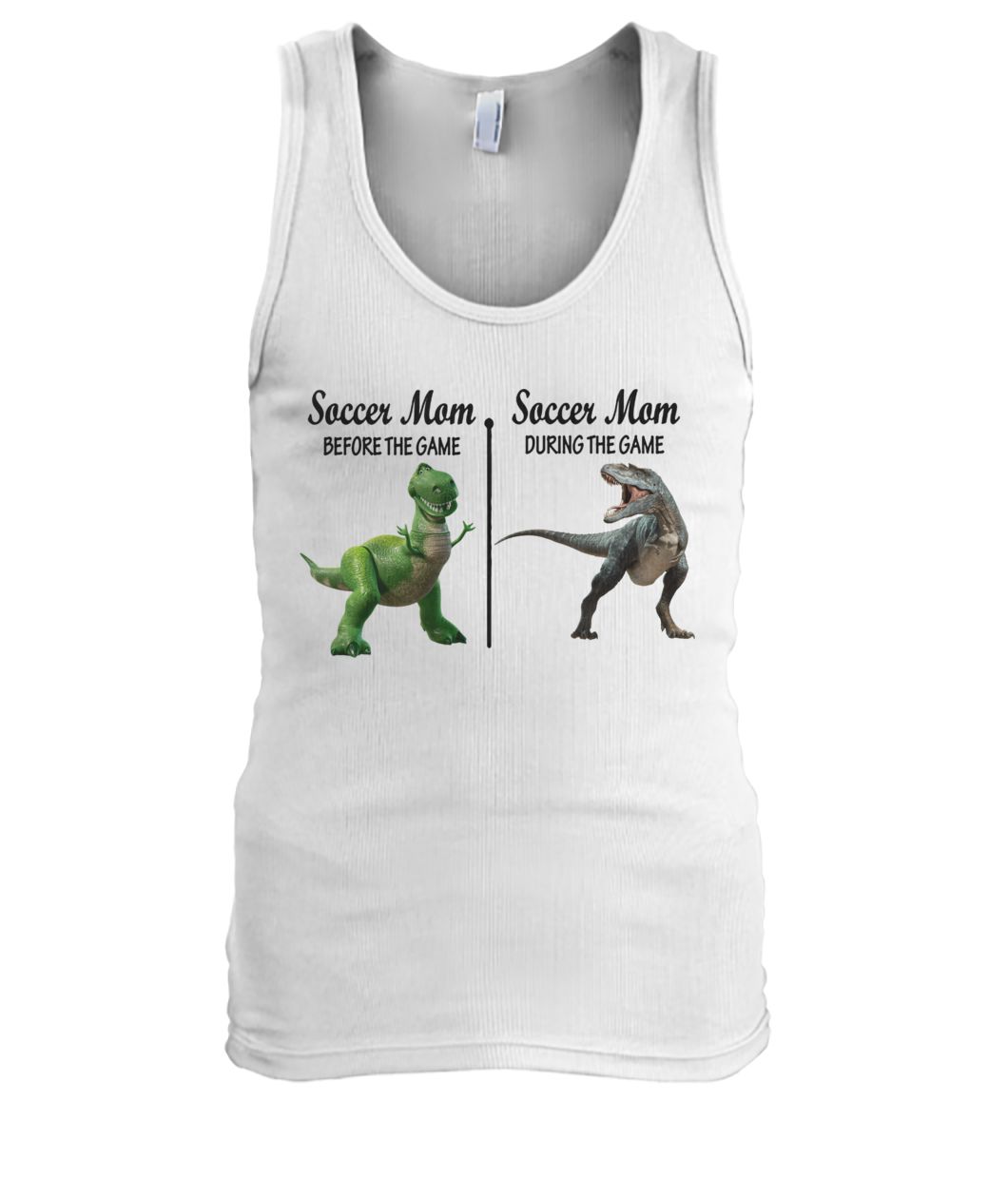 Rex dinosaur soccer mom before the game during the game men's tank top