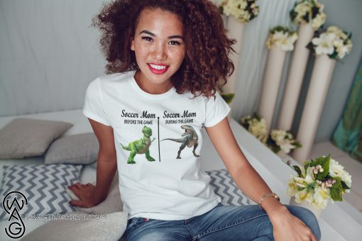 Rex dinosaur soccer mom before the game during the game shirt