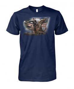 Ronald reagan riding a velociraptor unisex cotton tee