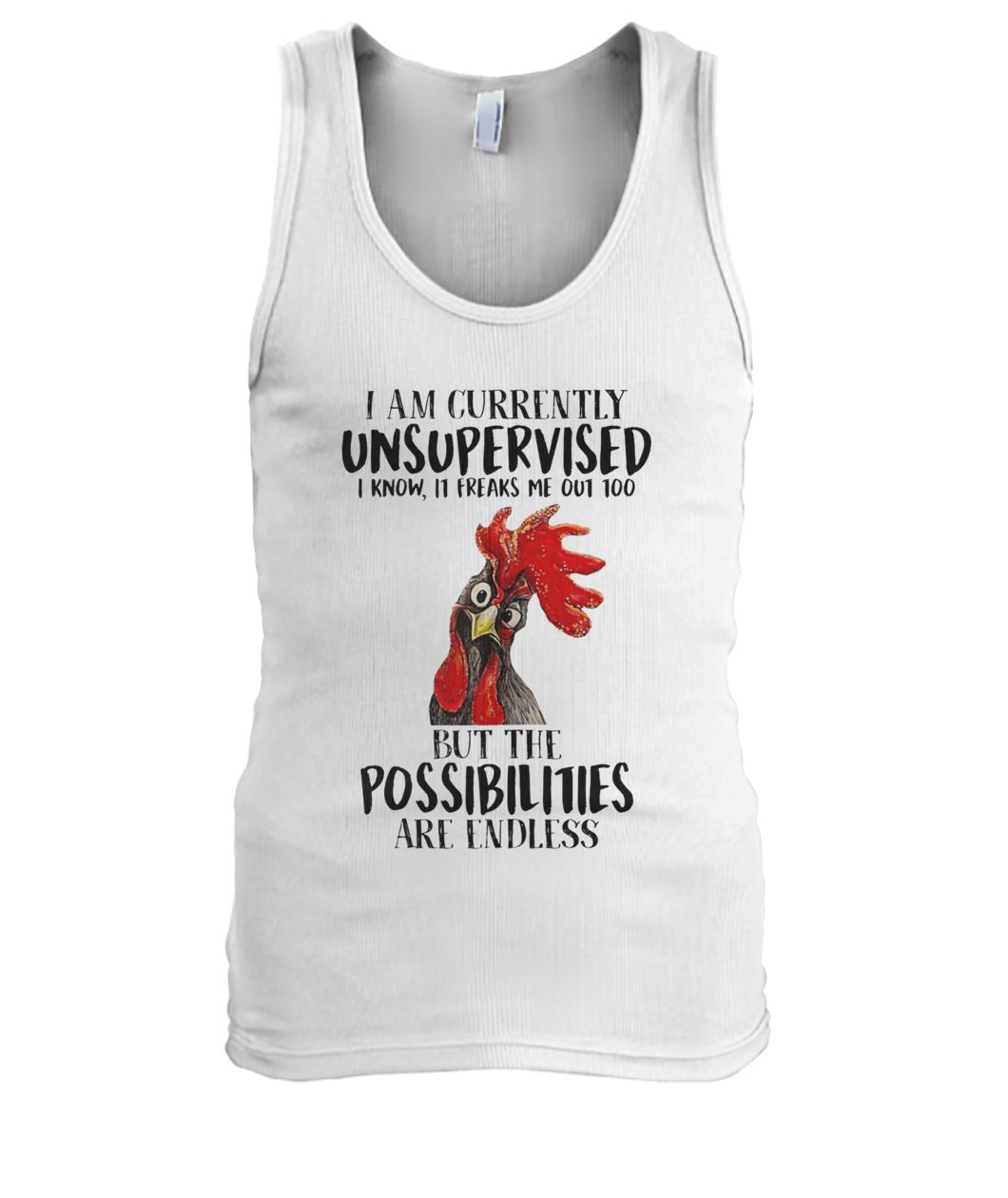 Rooster chicken I am currently unsupervised I know it freaks me out too men's tank top