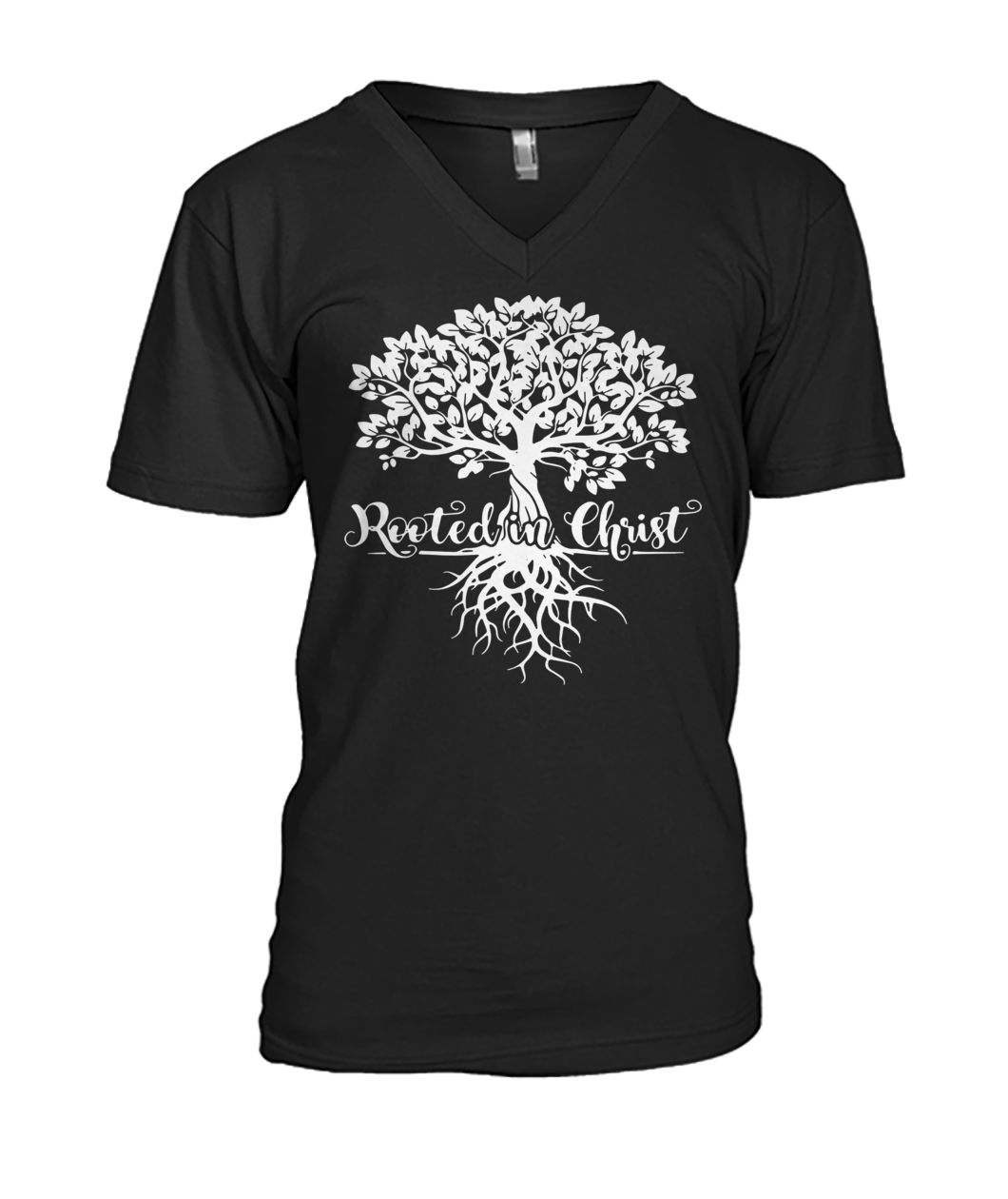 Rooted in christ christian faith and love in God mens v-neck