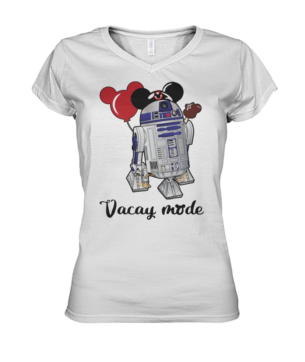 Star Wars R2-D2 vacay mode balloon mickey mouse women's v-neck