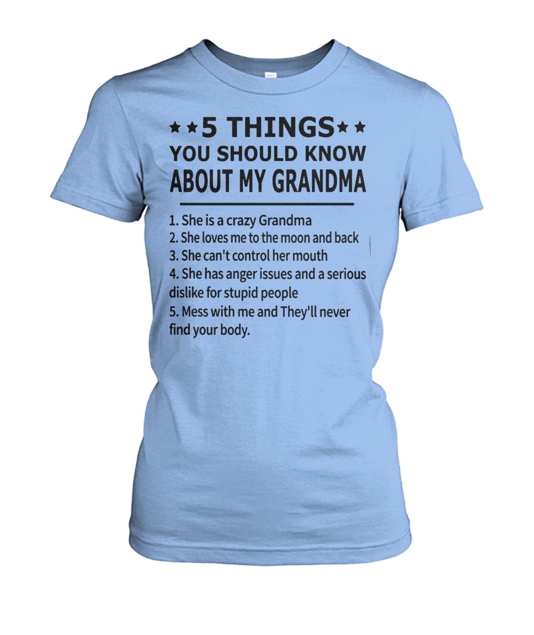 5 things you should know about my grandma women's crew tee