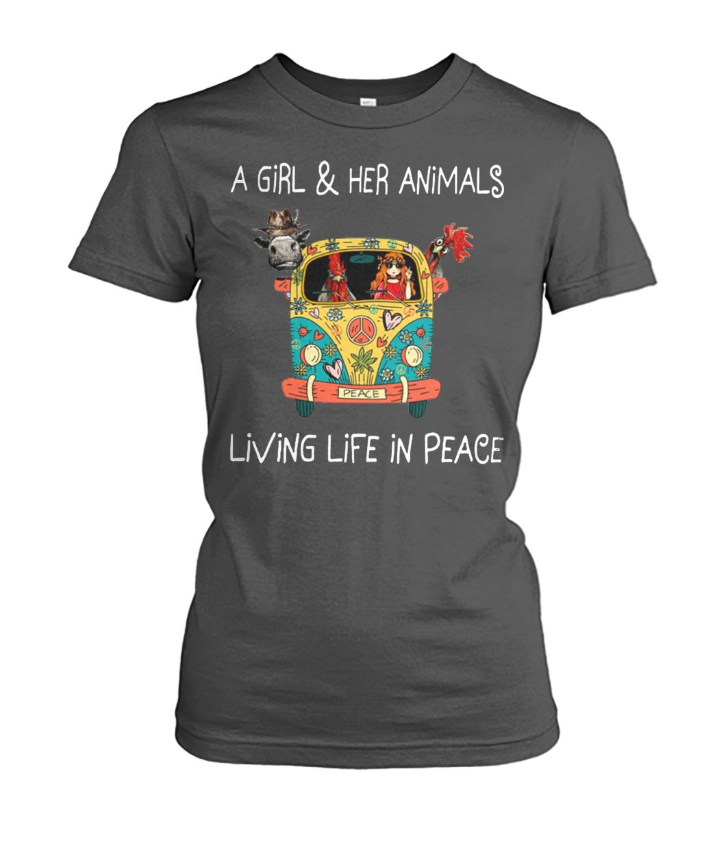 A girl and her animals living life in peace hippie women's crew tee