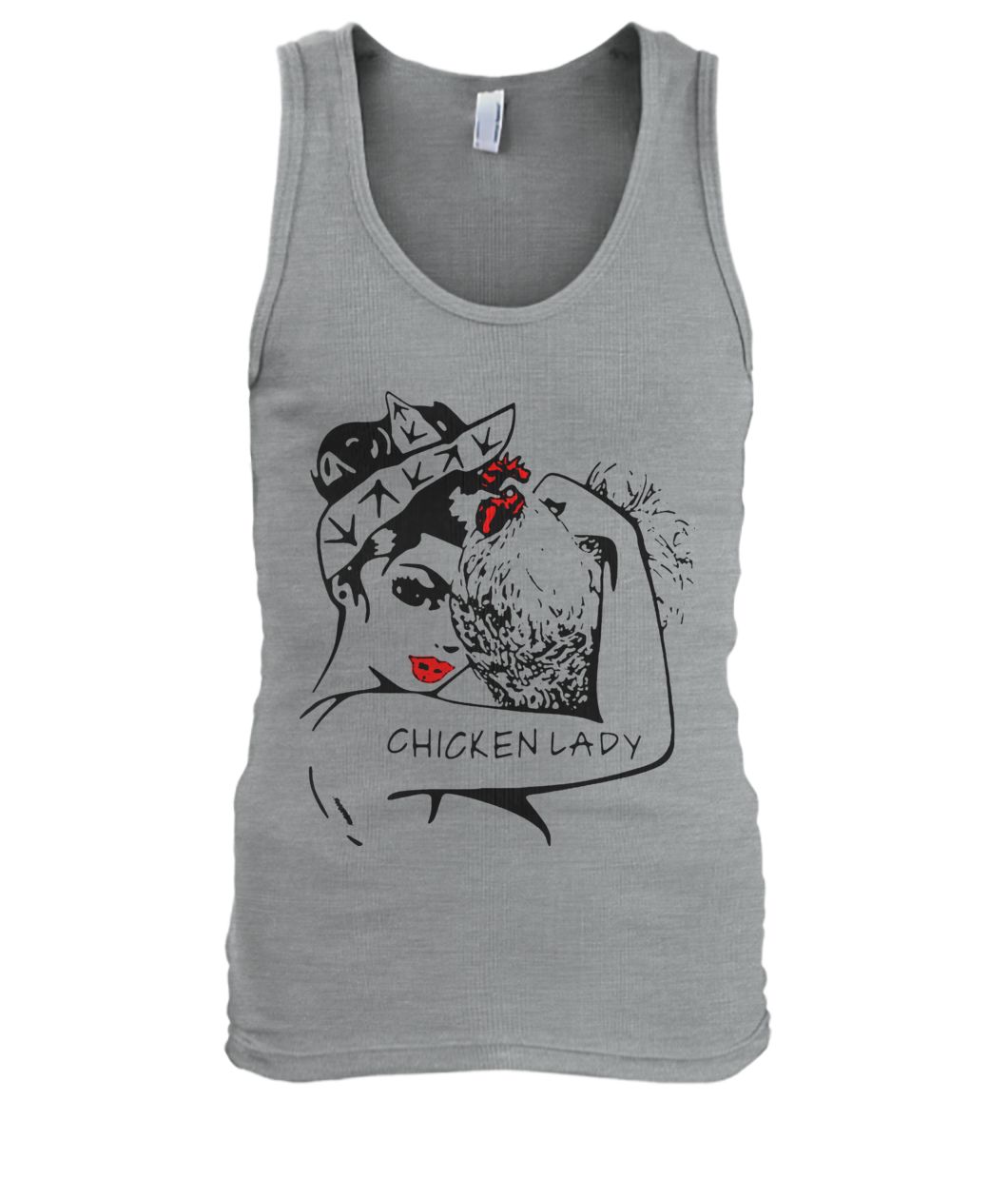 Chicken and unbreakable strong woman chicken lady men's tank top