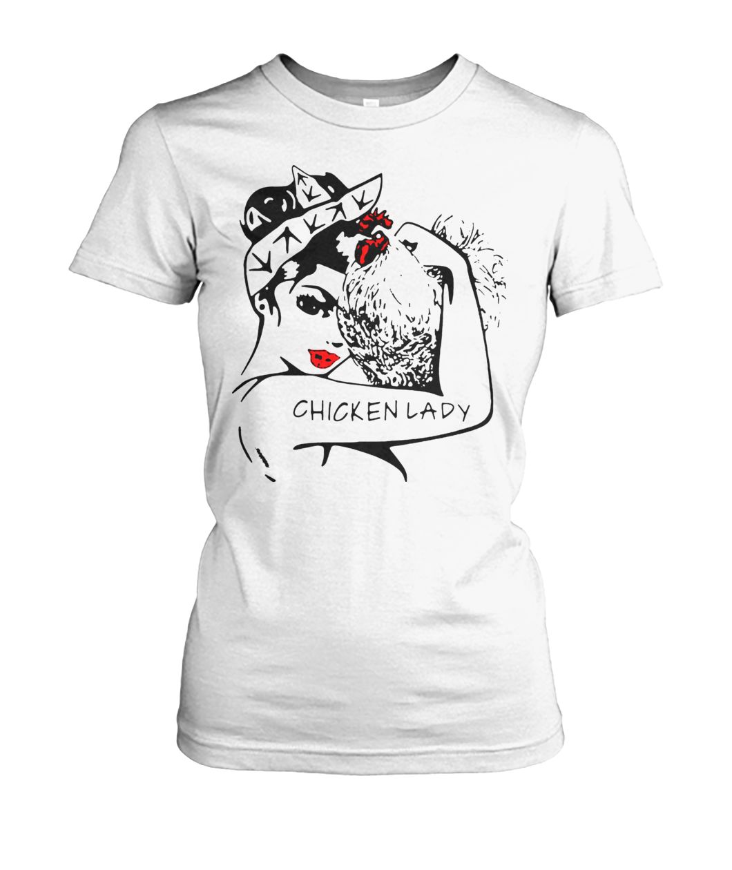 Chicken and unbreakable strong woman chicken lady women's crew tee