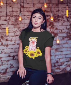 Cute pig with sunflowers shirt