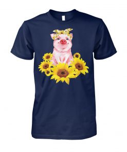 Cute pig with sunflowers unisex cotton tee