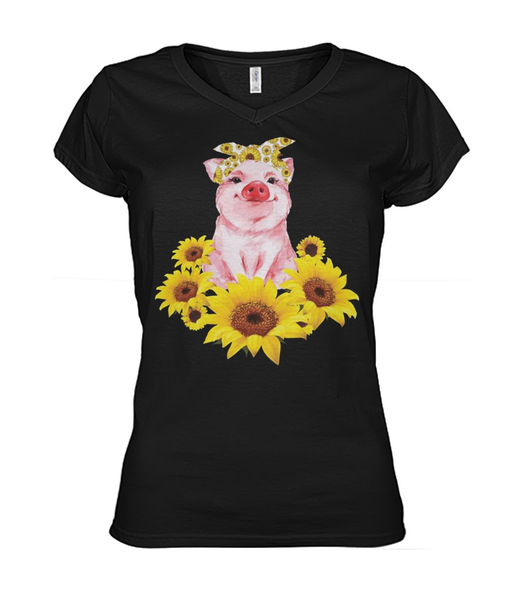 Cute pig with sunflowers women's v-neck