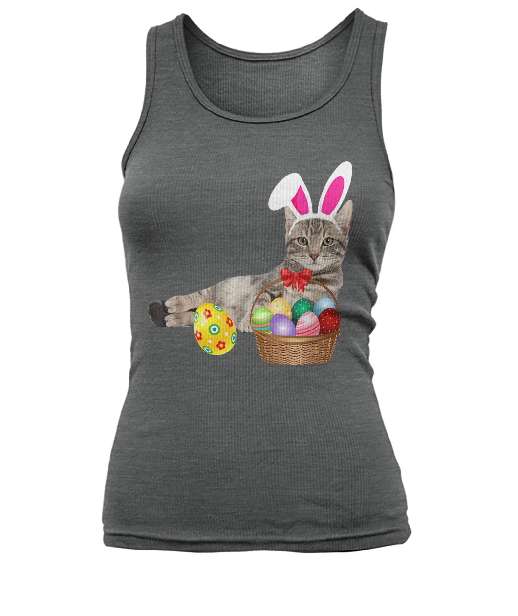 Easter cat bunny ears and eggs women's tank top