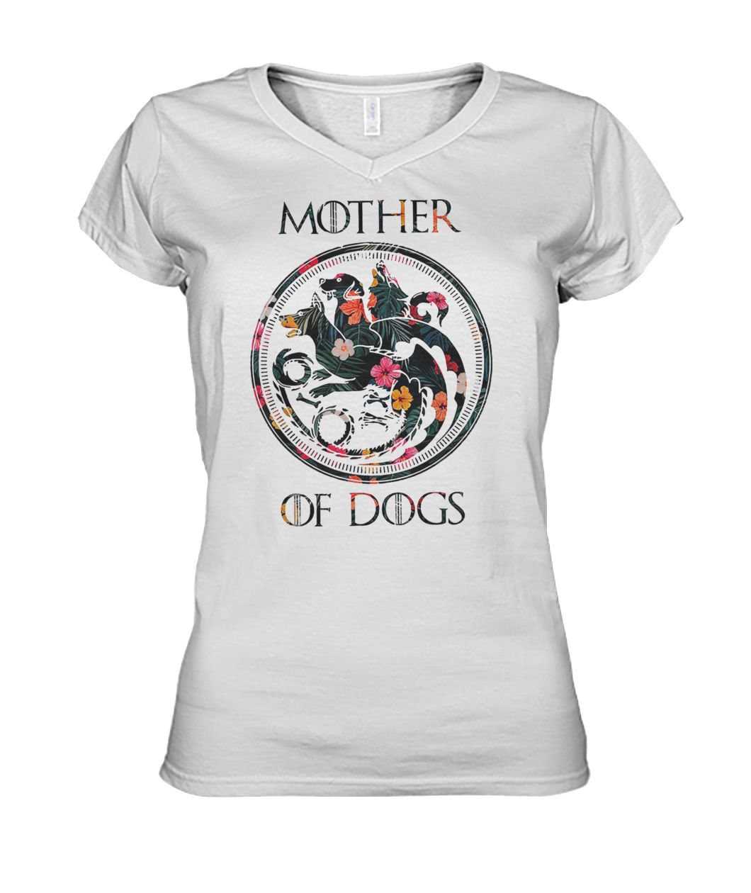 Floral flower game of thrones mother of dogs women's v-neck