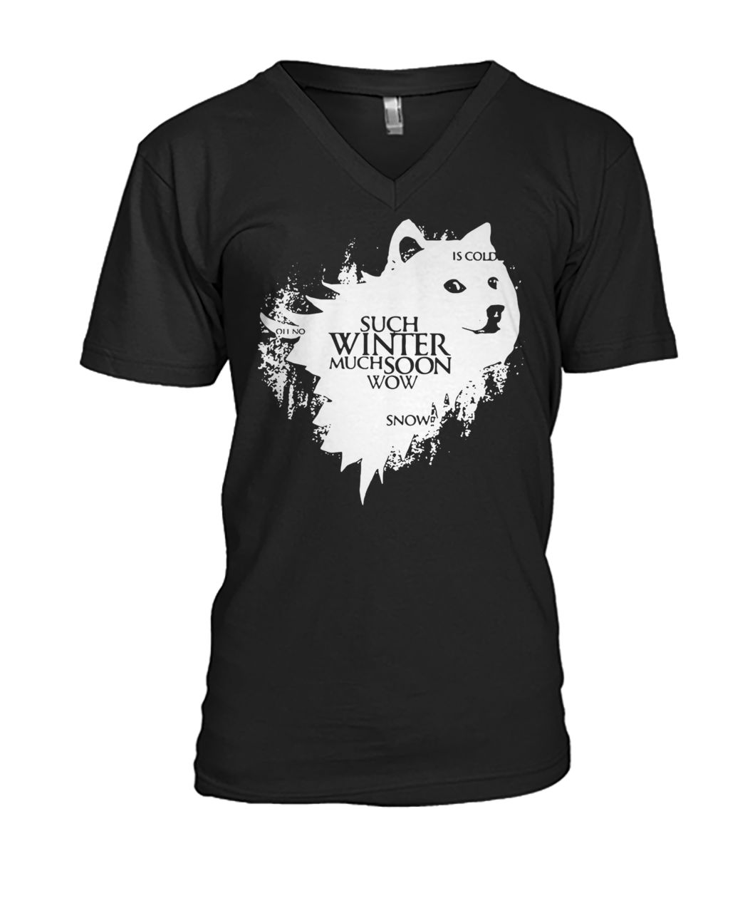 Game of thrones doge oh no such winter much soon wow snow is cold mens v-neck