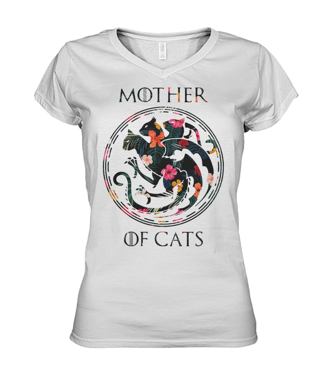 Game of thrones mother of cats flower women's v-neck