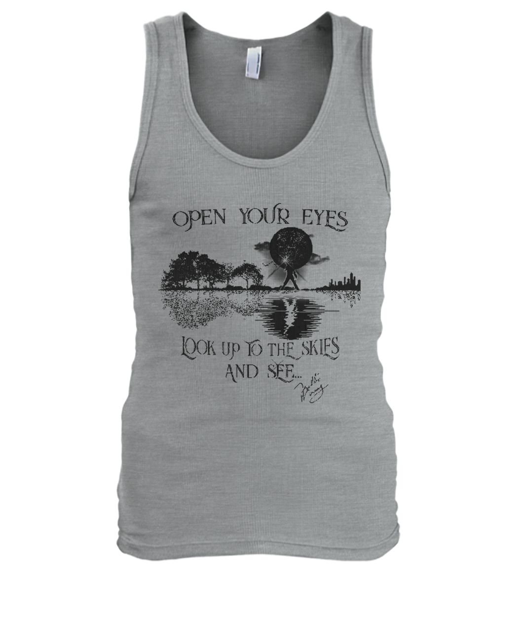 Guitar shadow open your eyes look up to the skies and see men's tank top