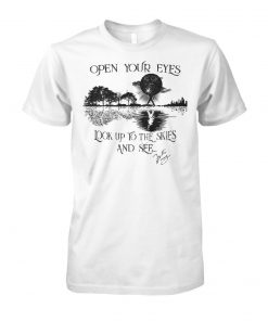 Guitar shadow open your eyes look up to the skies and see unisex cotton tee