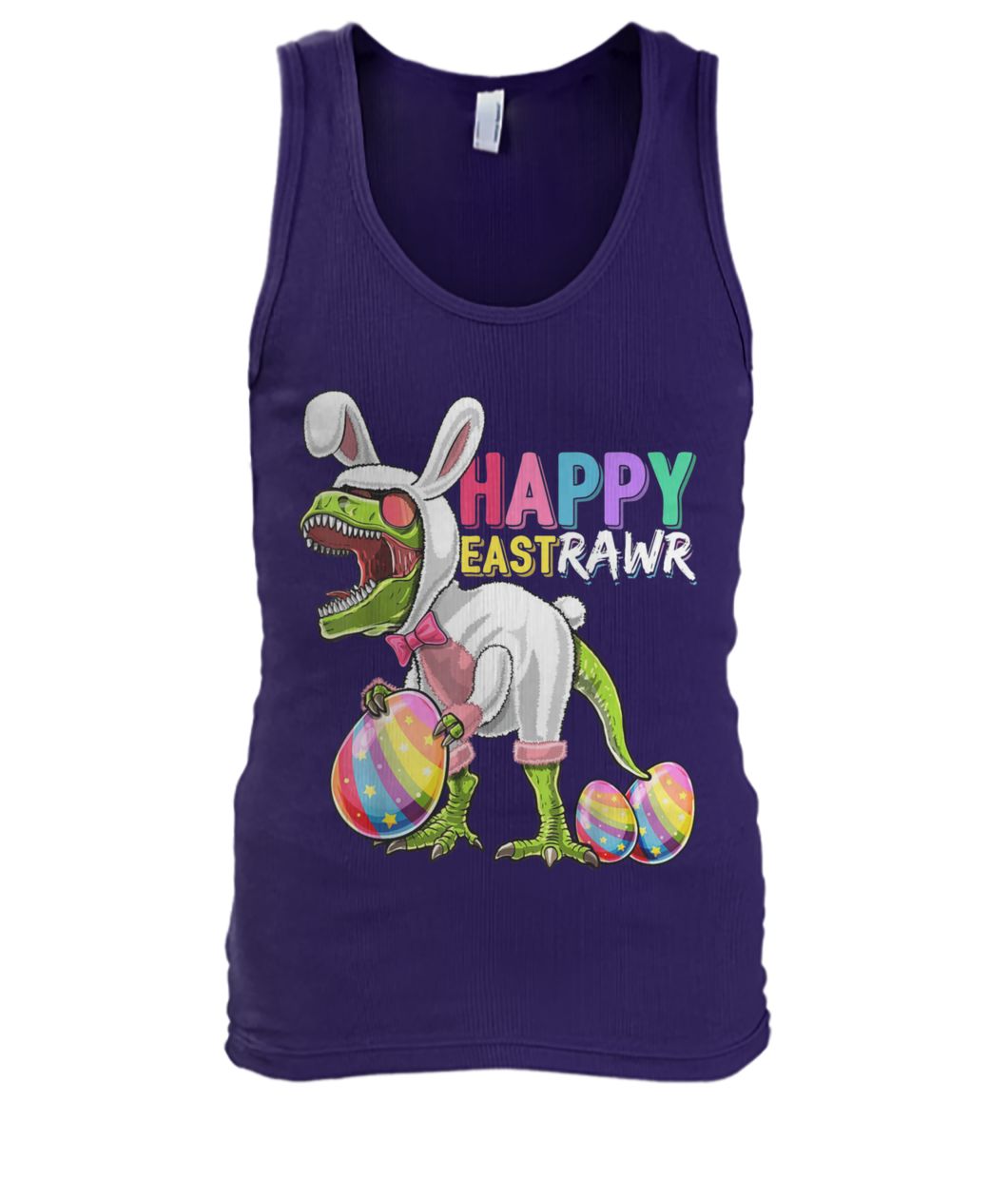 Happy eastrawr t-rex dinosaur easter bunny egg men's tank top