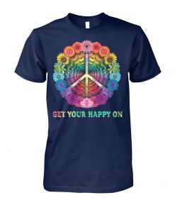 Hippie get your happy on flowers peace unisex cotton tee
