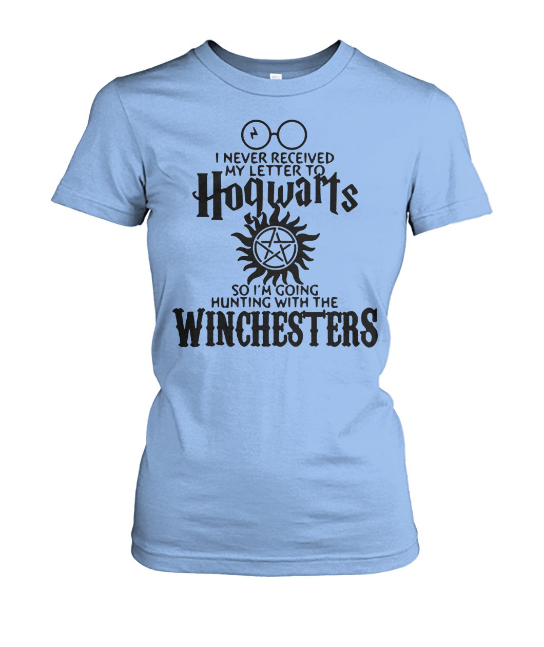 I never received my letter to hogwarts so im going hunting with the winchesters women's crew tee