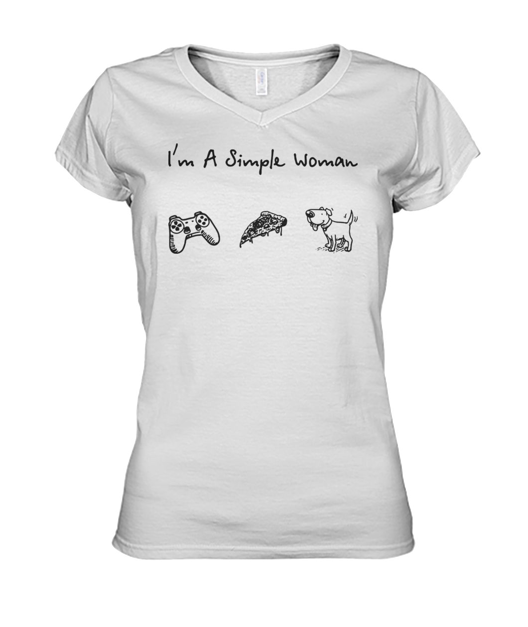 I'm a simple woman I love game pizza and dog women's v-neck