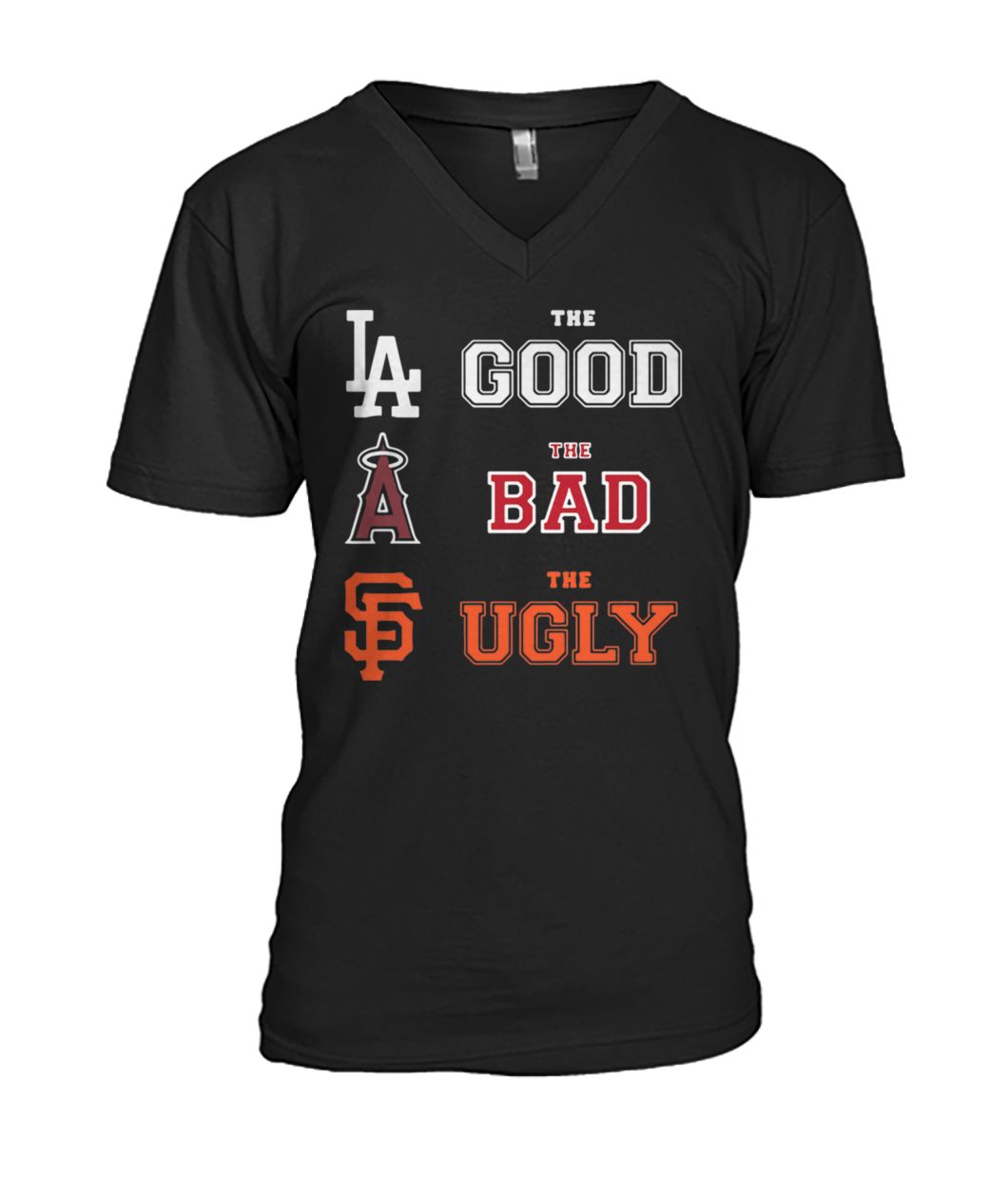 MLB dodgers the good angels of anaheim the bad san francisco giants the ugly mens v-neck