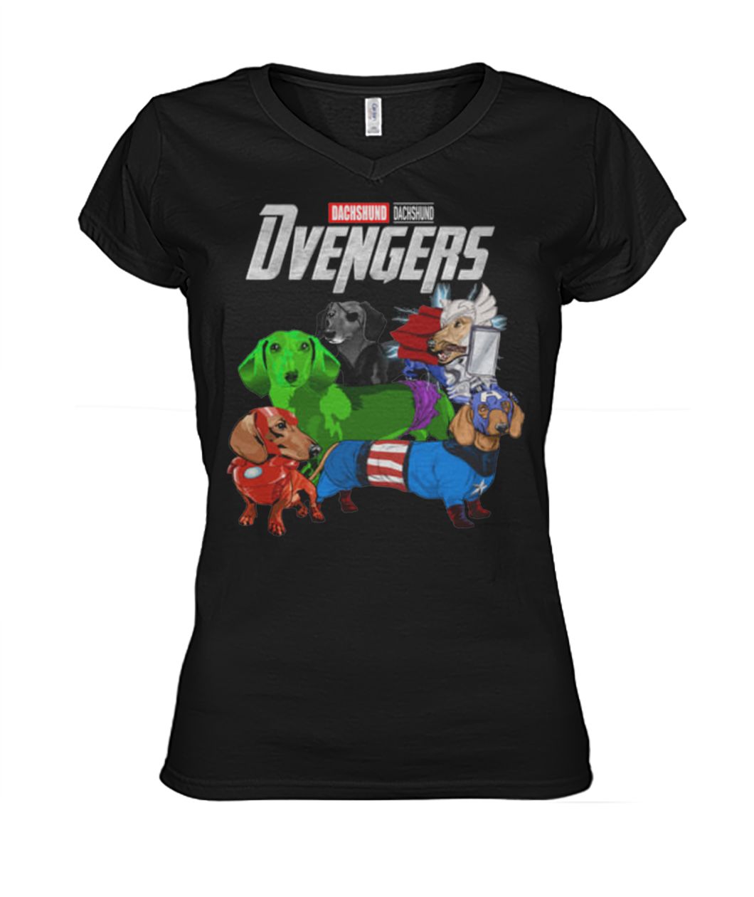 Marvel avengers endgame Dvengers dachshund women's v-neck