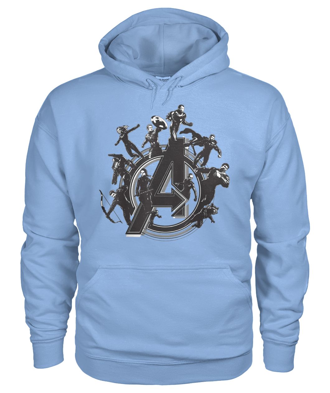 Marvel avengers endgame flying heroes logo graphic gildan hoodie