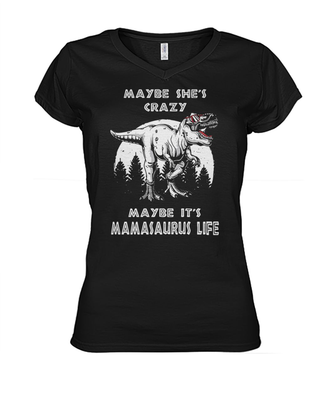 Maybe she's crazy maybe it's mamasaurus life women's v-neck
