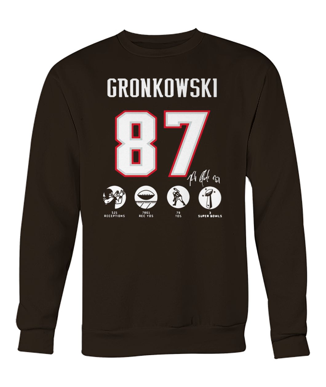 NFL rob gronkowski 87 521 receptions 7861 rec yds 79 tds 3 super bowls crew neck sweatshirt